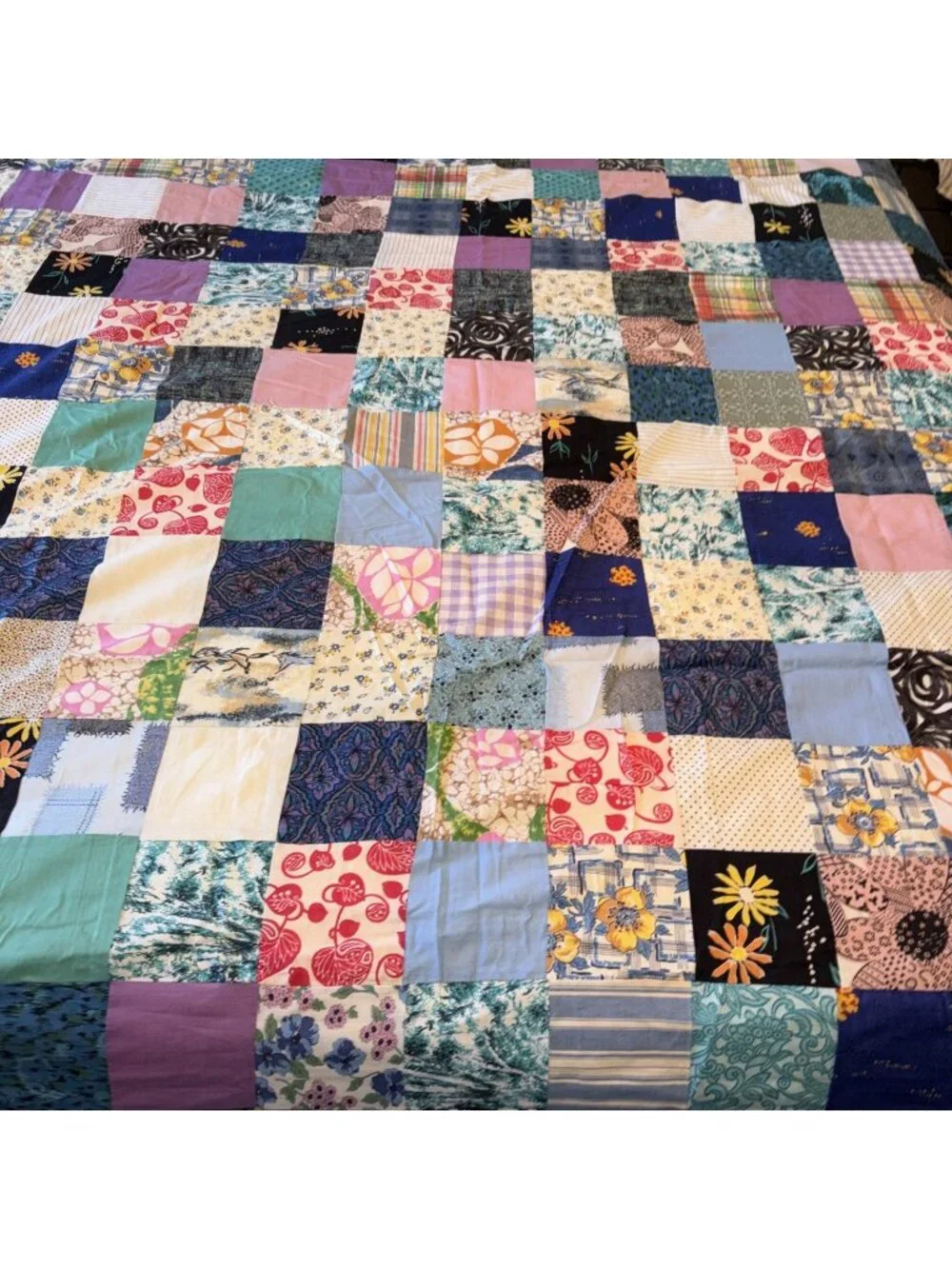 Vintage 68x82 Patchwork Cotton Print Quilt Topper